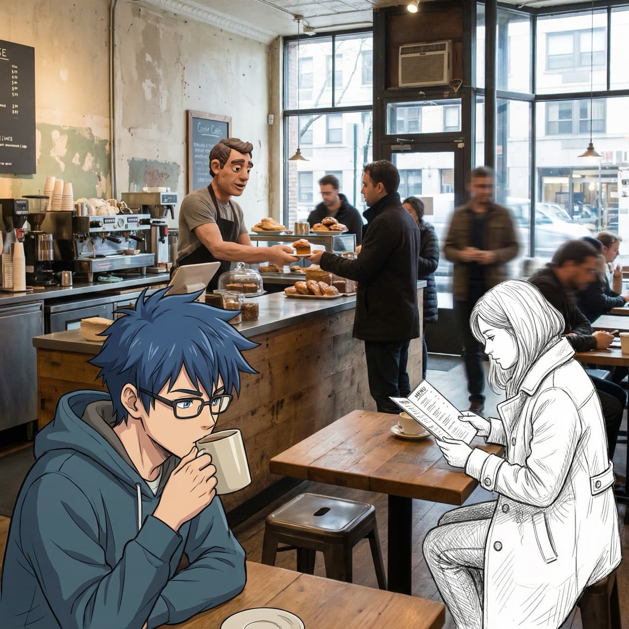 Mixed-media cafe